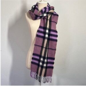 100% cashmere Plaid Fringe Scarf in Mauve, Black, Cream, and Purple